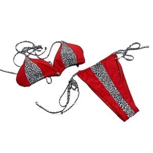 Kendall + Kylie liquid red leopard bikini top and bottom XL NWT